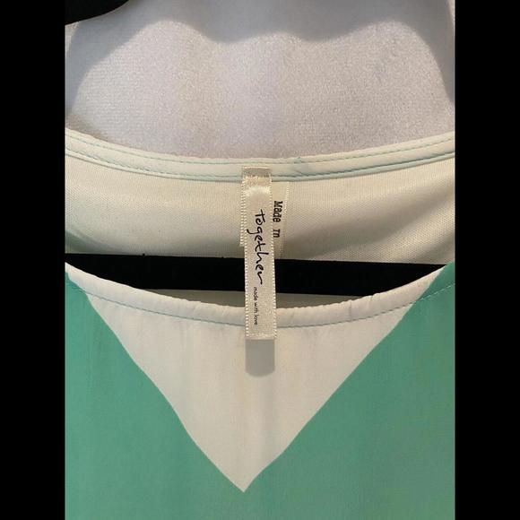 Green And White Zig Zag Stripe Mod Shift Dress With Liner By Together - Size Sm - Picture 3 of 5